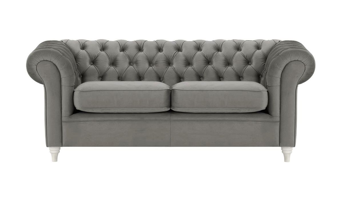 Canapé trois places Chesterfield, graphite - Velluto 19, Couleur des pieds: Blanc