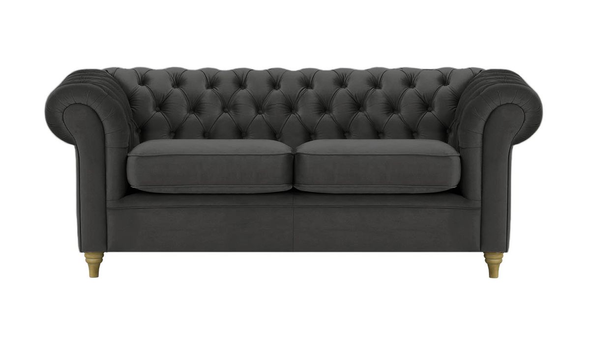 Canapé trois places Chesterfield, noir - Velluto 20, Couleur des pieds: Noir wax
