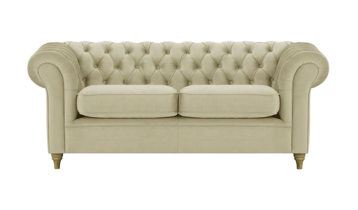 Canapé trois places Chesterfield, beige - Velluto 3, Couleur des pieds: Noir wax
