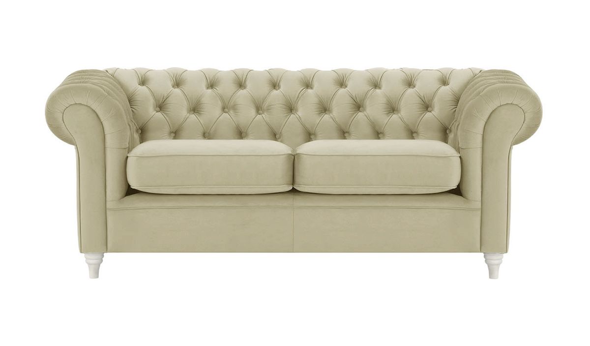 Canapé trois places Chesterfield, beige - Velluto 3, Couleur des pieds: Blanc