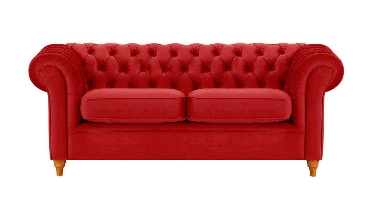 Canapé trois places Chesterfield, rouge - Velluto 7, Couleur des pieds: aveo