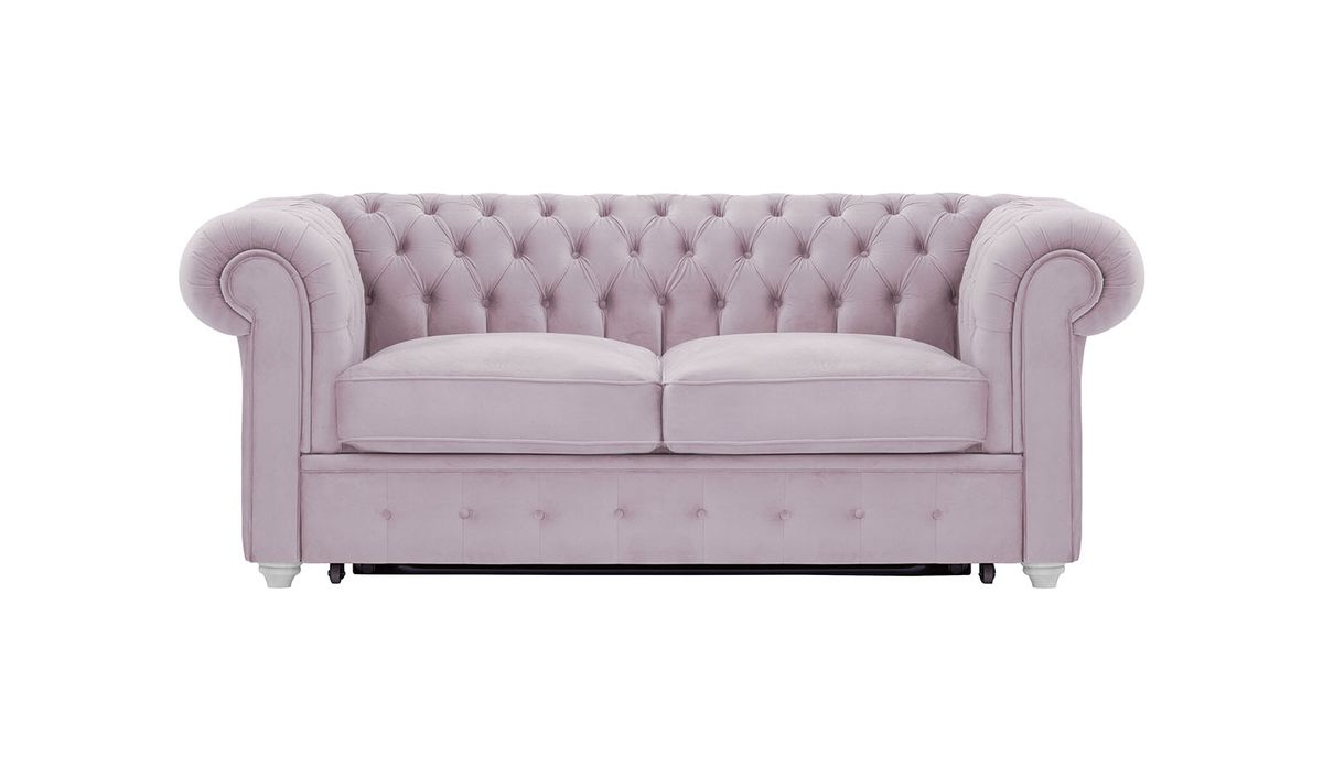 Chesterfield Max Borneo – Canapé deux places convertible, lila/rose - Velluto 14, Couleur des pieds: Blanc