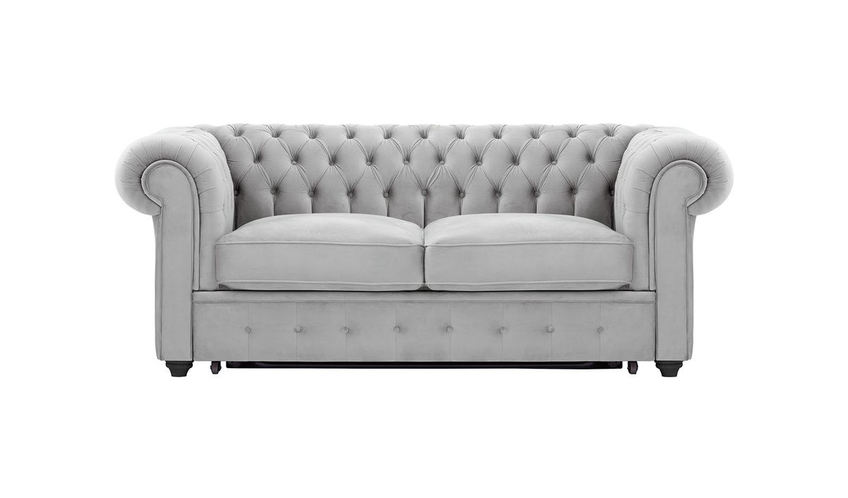 Chesterfield Max Borneo – Canapé deux places convertible, gris clair - Velluto 15, Couleur des pieds: Noir