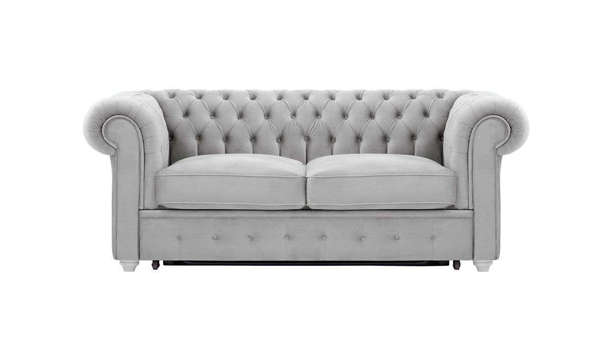 Chesterfield Max Borneo – Canapé deux places convertible, gris clair - Velluto 15, Couleur des pieds: Blanc