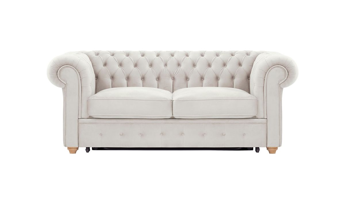Chesterfield Max Borneo – Canapé deux places convertible, beige clair - Velluto 2, Couleur des pieds: Chêne clair