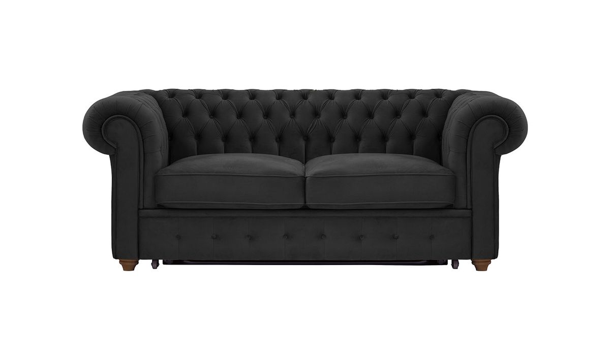Chesterfield Max Borneo – Canapé deux places convertible, noir - Velluto 20, Couleur des pieds: Chêne foncé