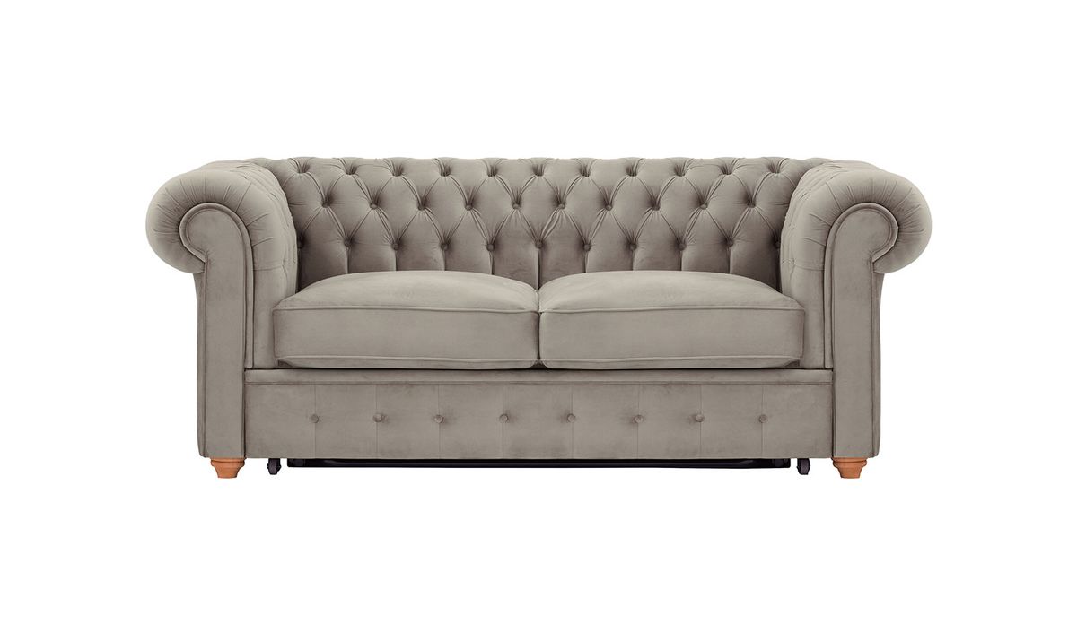 Chesterfield Max Borneo – Canapé deux places convertible, beige - Velluto 3, Couleur des pieds: aveo