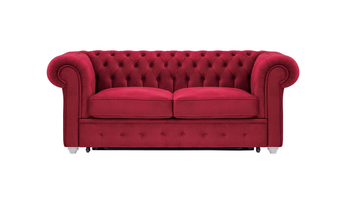 Chesterfield Max Borneo – Canapé deux places convertible, rouge - Velluto 7, Couleur des pieds: Blanc