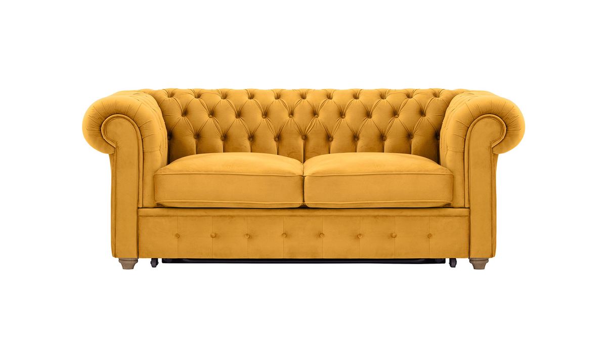 Chesterfield Max Borneo – Canapé deux places convertible, moutarde - Velluto 8, Couleur des pieds: Noir wax