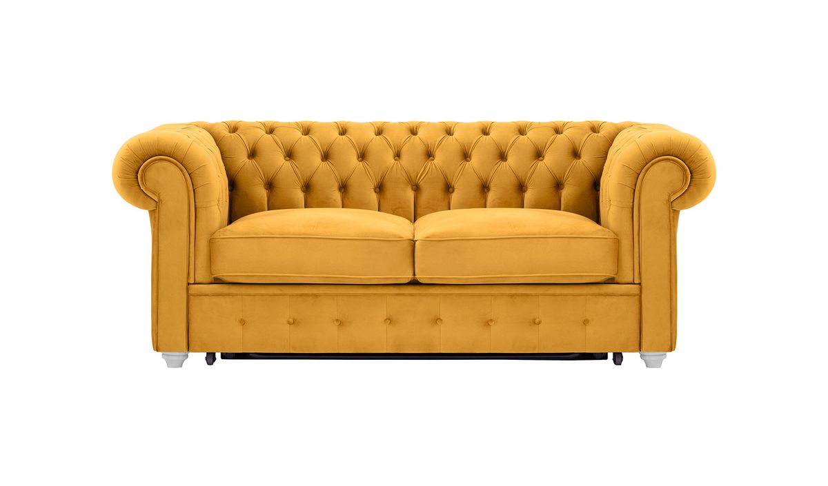 Chesterfield Max Borneo – Canapé deux places convertible, moutarde - Velluto 8, Couleur des pieds: Blanc