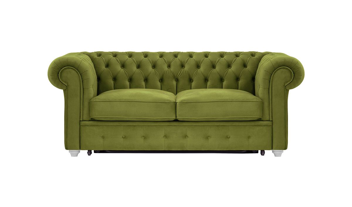 Chesterfield Max Borneo – Canapé deux places convertible, olive - Velluto 9, Couleur des pieds: Blanc