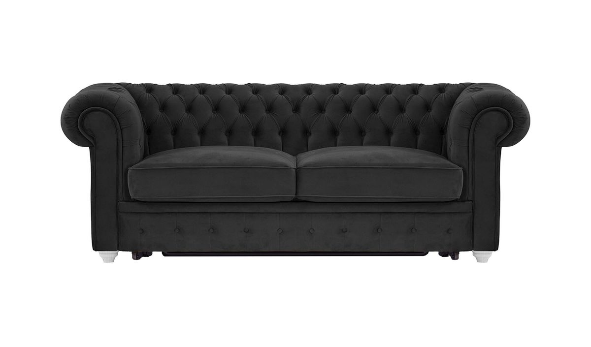 Chesterfield Max Borneo – Canapé trois places convertible avec sommier, noir - Velluto 20, Couleur des pieds: Blanc
