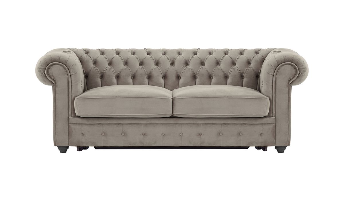 Chesterfield Max Borneo – Canapé trois places convertible avec sommier, beige - Velluto 3, Couleur des pieds: Noir