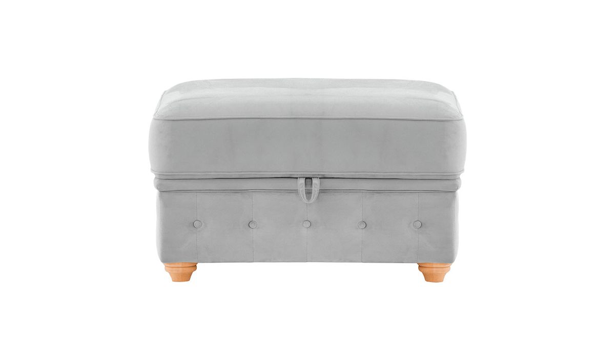Chesterfield Borneo – Pouf avec coffre de rangement, gris clair - Velluto 15, Couleur des pieds: aveo