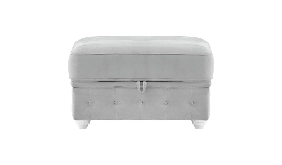 Chesterfield Borneo – Pouf avec coffre de rangement, gris clair - Velluto 15, Couleur des pieds: Blanc