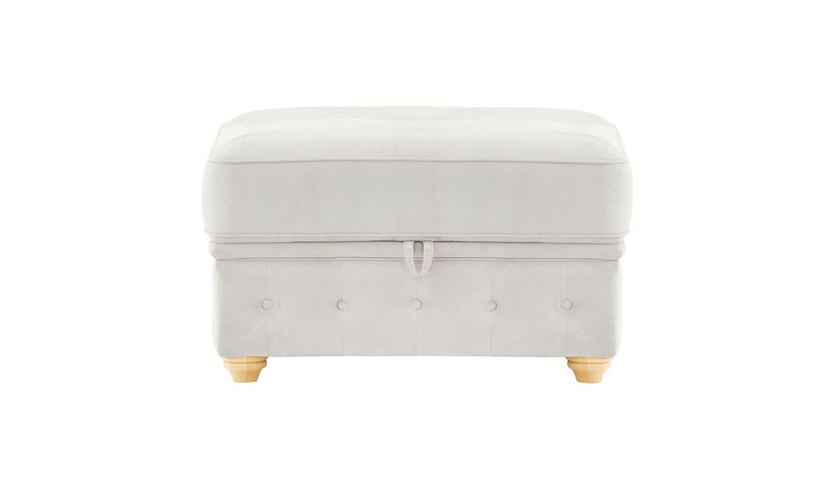 Chesterfield Borneo – Pouf avec coffre de rangement, beige clair - Velluto 2, Couleur des pieds: Chêne clair