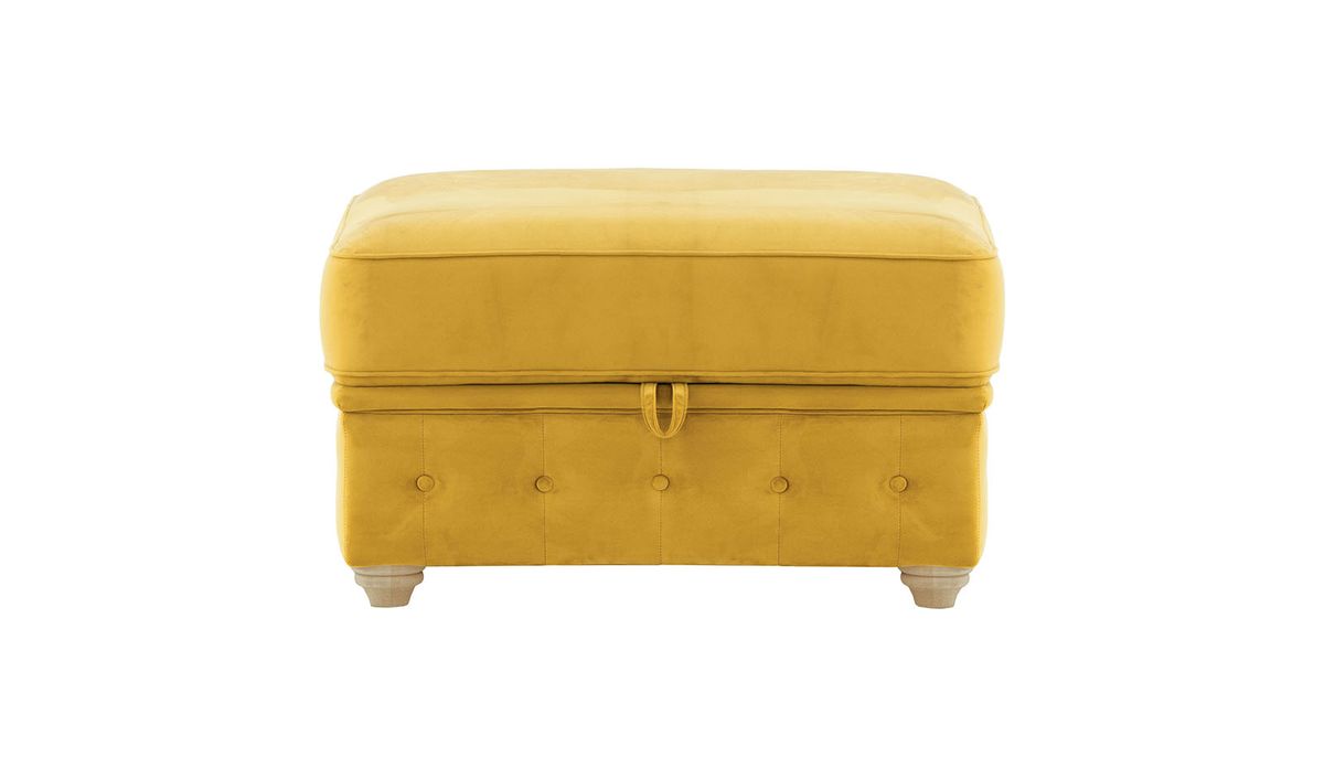 Chesterfield Borneo – Pouf avec coffre de rangement, moutarde - Velluto 8, Couleur des pieds: Noir wax