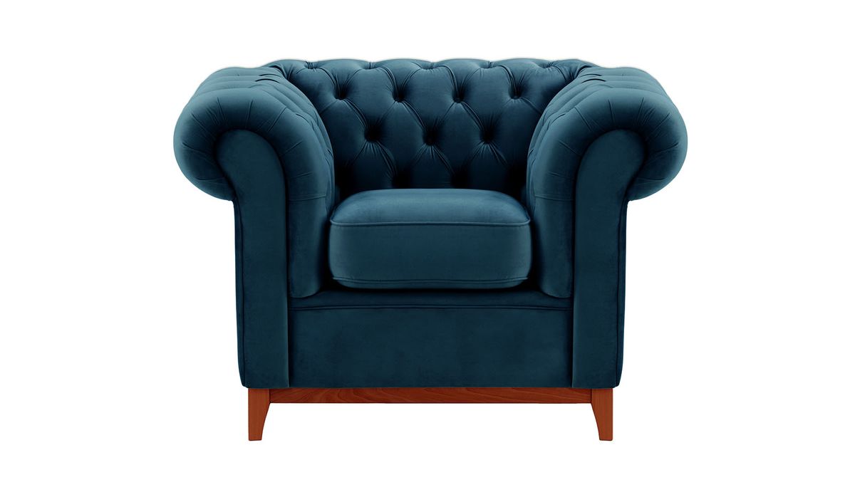 Fauteuil Chesterfield Wood, bleu - Velluto 11, Couleur des pieds: aveo