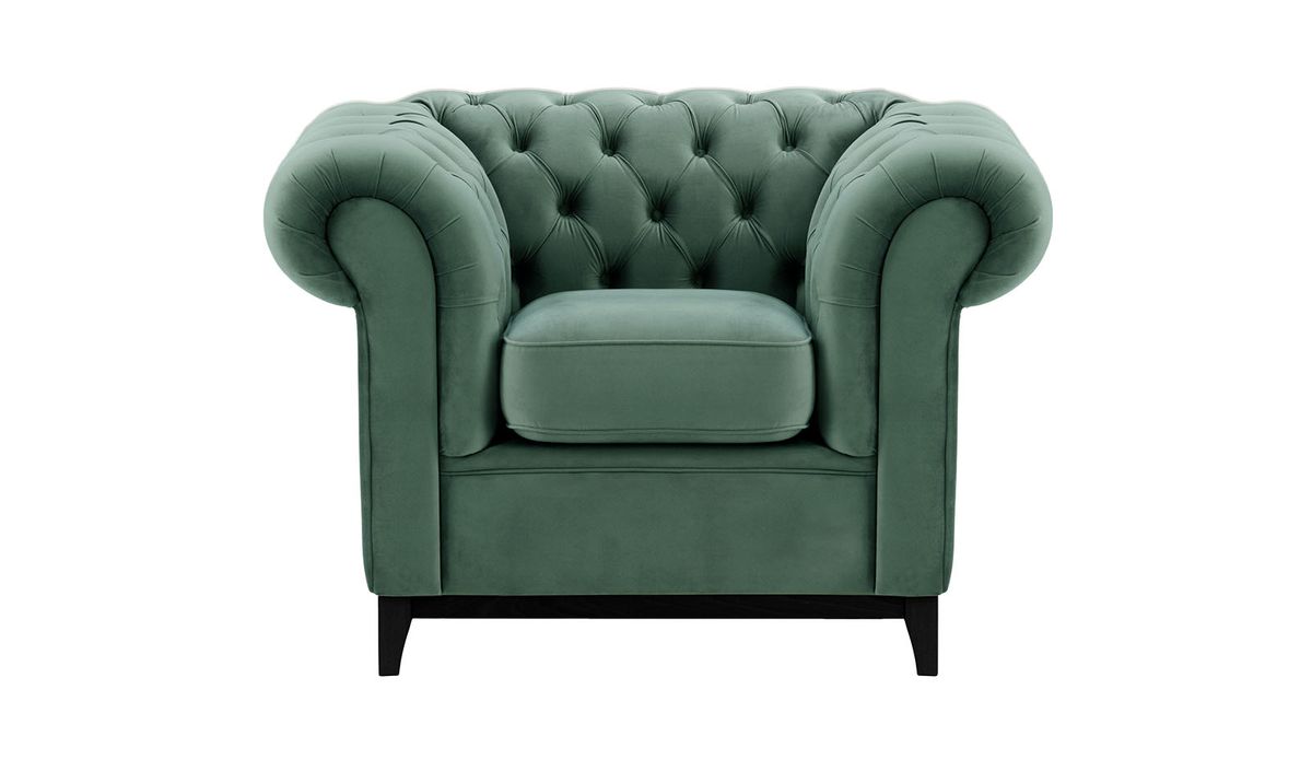 Fauteuil Chesterfield Wood, bleu - Velluto 12, Couleur des pieds: Noir