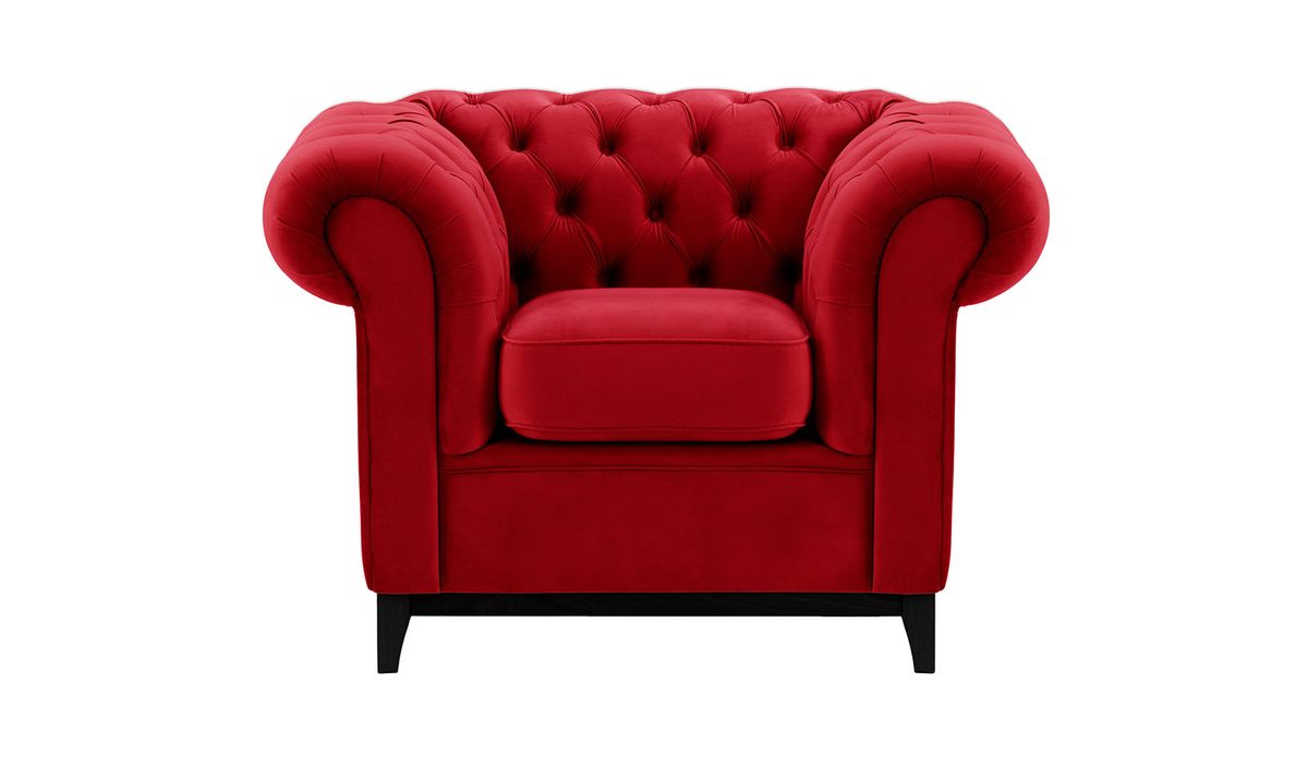 Fauteuil Chesterfield Wood, rouge - Velluto 7, Couleur des pieds: Noir