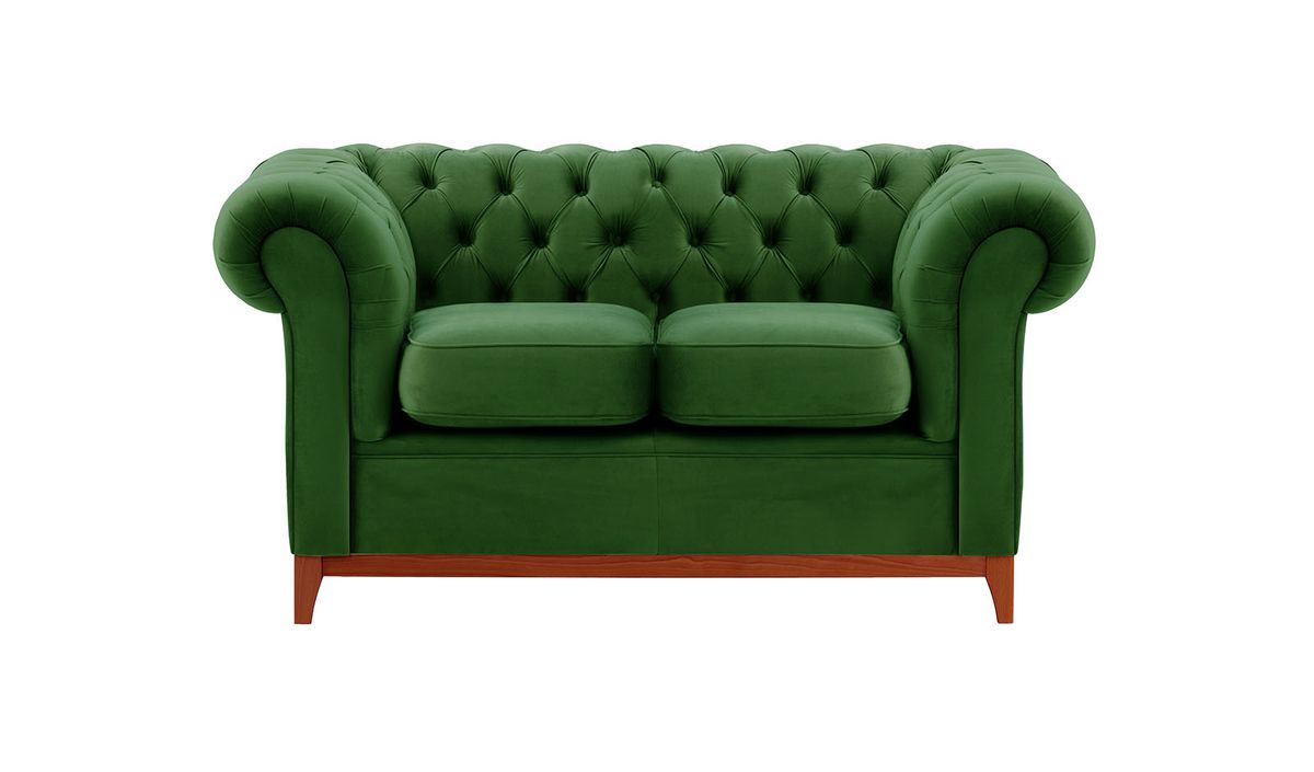 Canapé deux places Chesterfield Wood, vert foncé - Velluto 10, Couleur des pieds: aveo