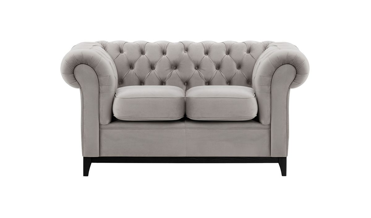 Canapé deux places Chesterfield Wood, gris clair - Velluto 15, Couleur des pieds: Noir