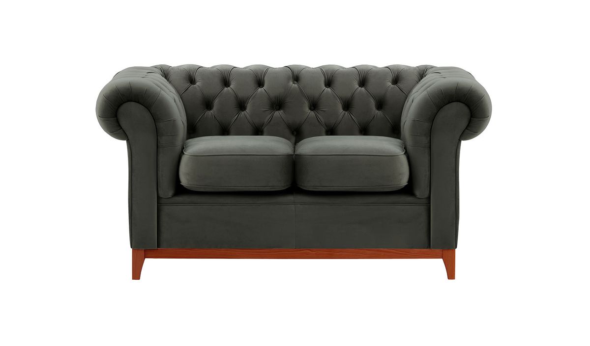 Canapé deux places Chesterfield Wood, graphite - Velluto 19, Couleur des pieds: aveo