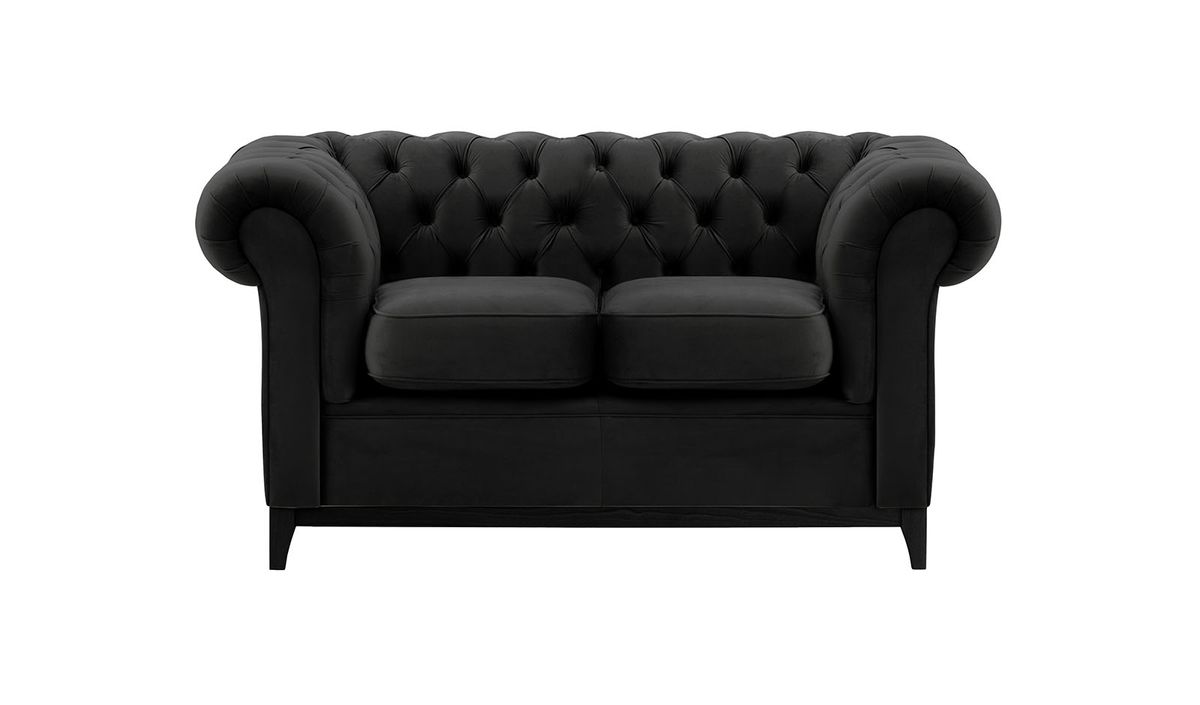Canapé deux places Chesterfield Wood, noir - Velluto 20, Couleur des pieds: Noir