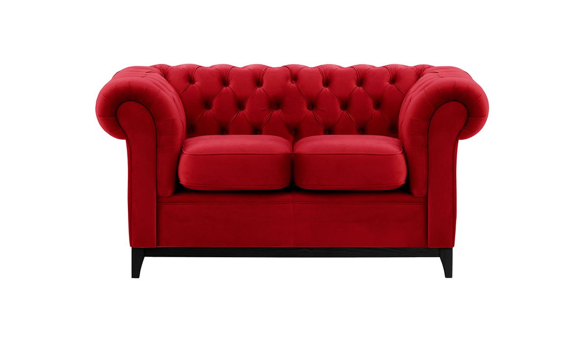 Canapé deux places Chesterfield Wood, rouge - Velluto 7, Couleur des pieds: Noir
