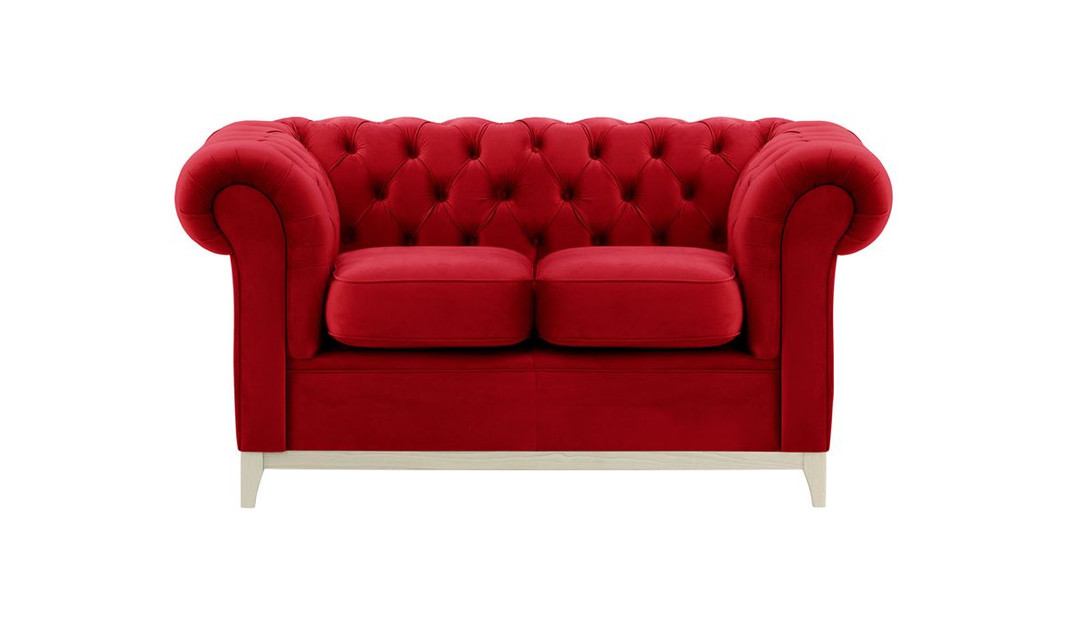 Canapé deux places Chesterfield Wood, rouge - Velluto 7, Couleur des pieds: Blanc