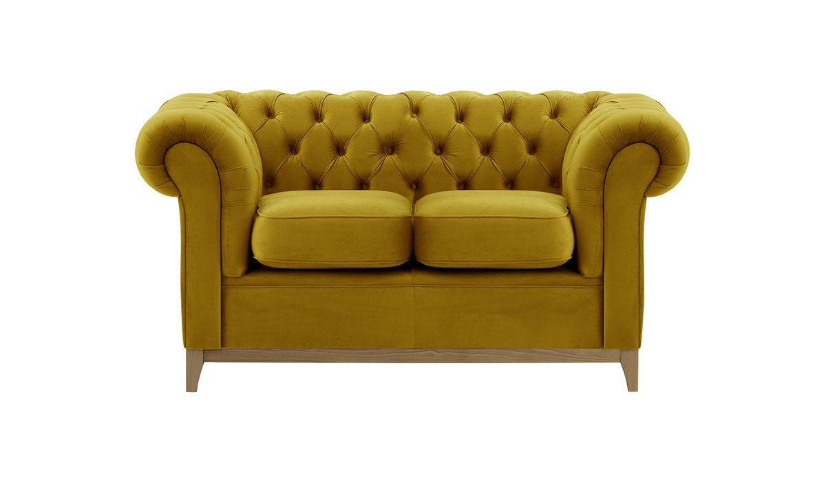 Canapé deux places Chesterfield Wood, olive - Velluto 9, Couleur des pieds: Noir wax