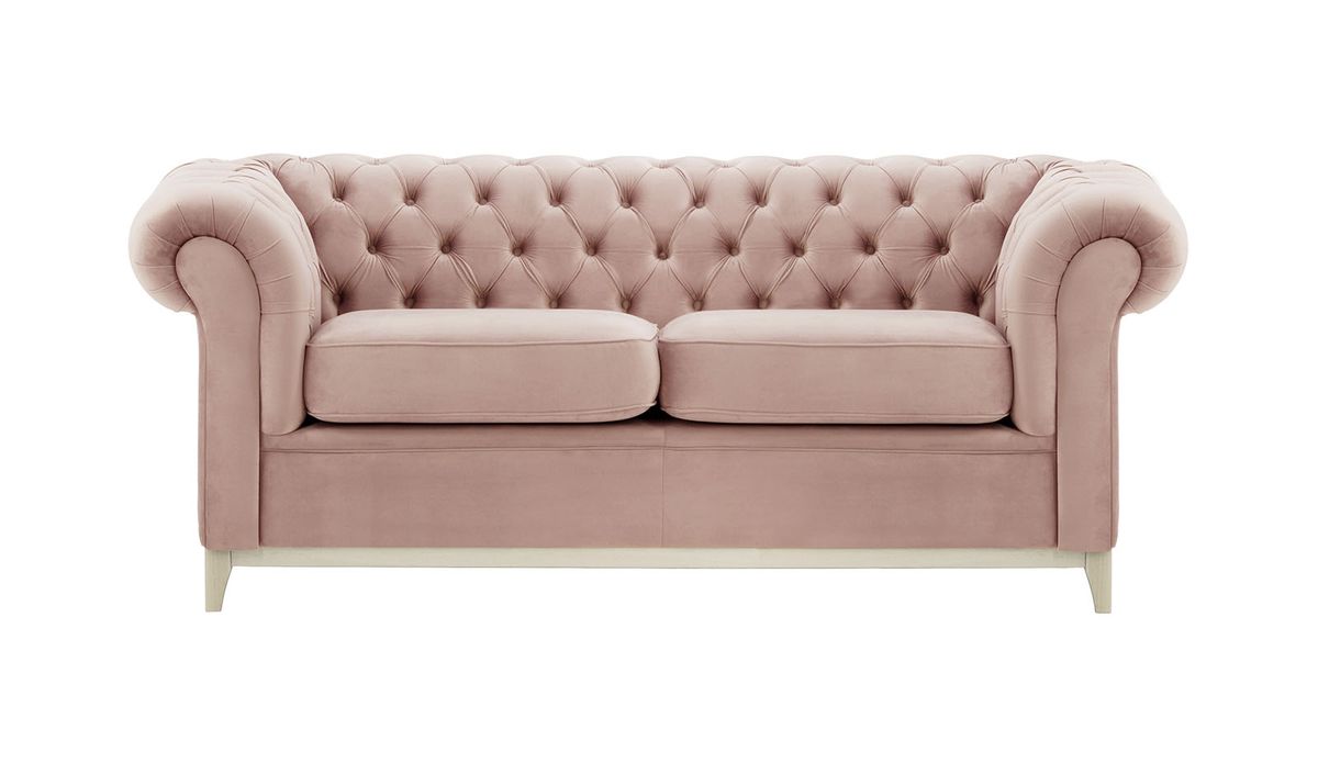 Canapé trois places Chesterfield Wood, lila/rose - Velluto 14, Couleur des pieds: Blanc