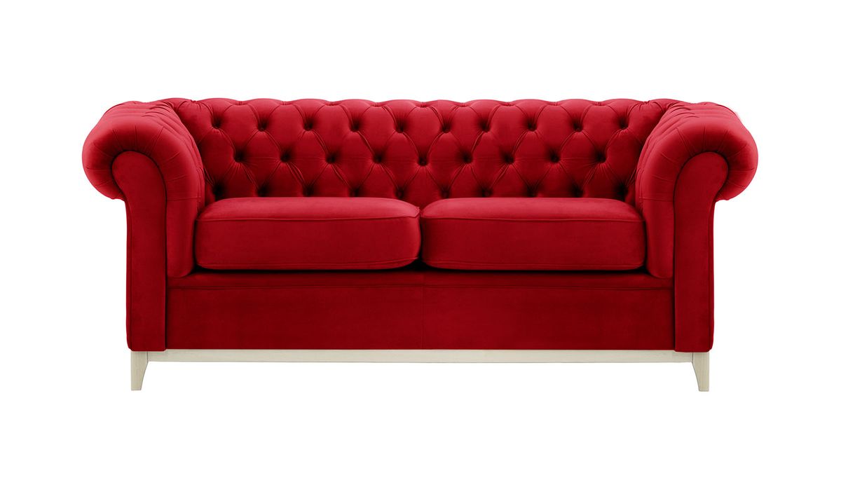 Canapé trois places Chesterfield Wood, rouge - Velluto 7, Couleur des pieds: Blanc