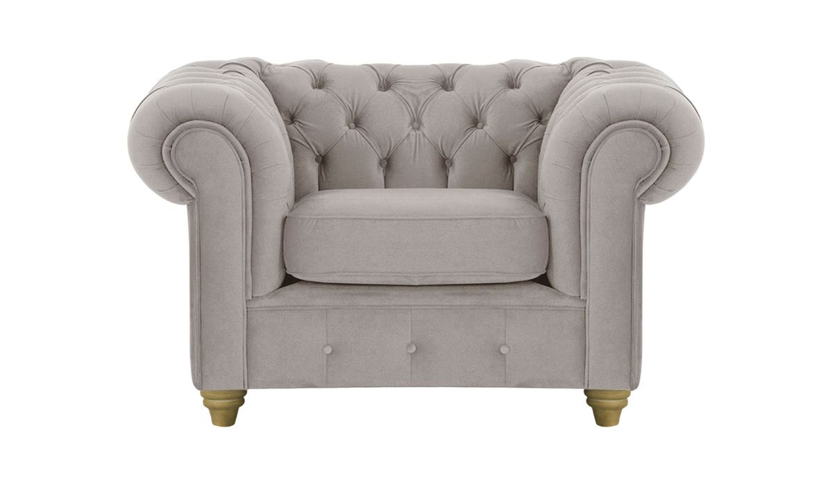 Fauteuil Chesterfield Max, gris éléphant - Velluto 17, Couleur des pieds: Noir wax
