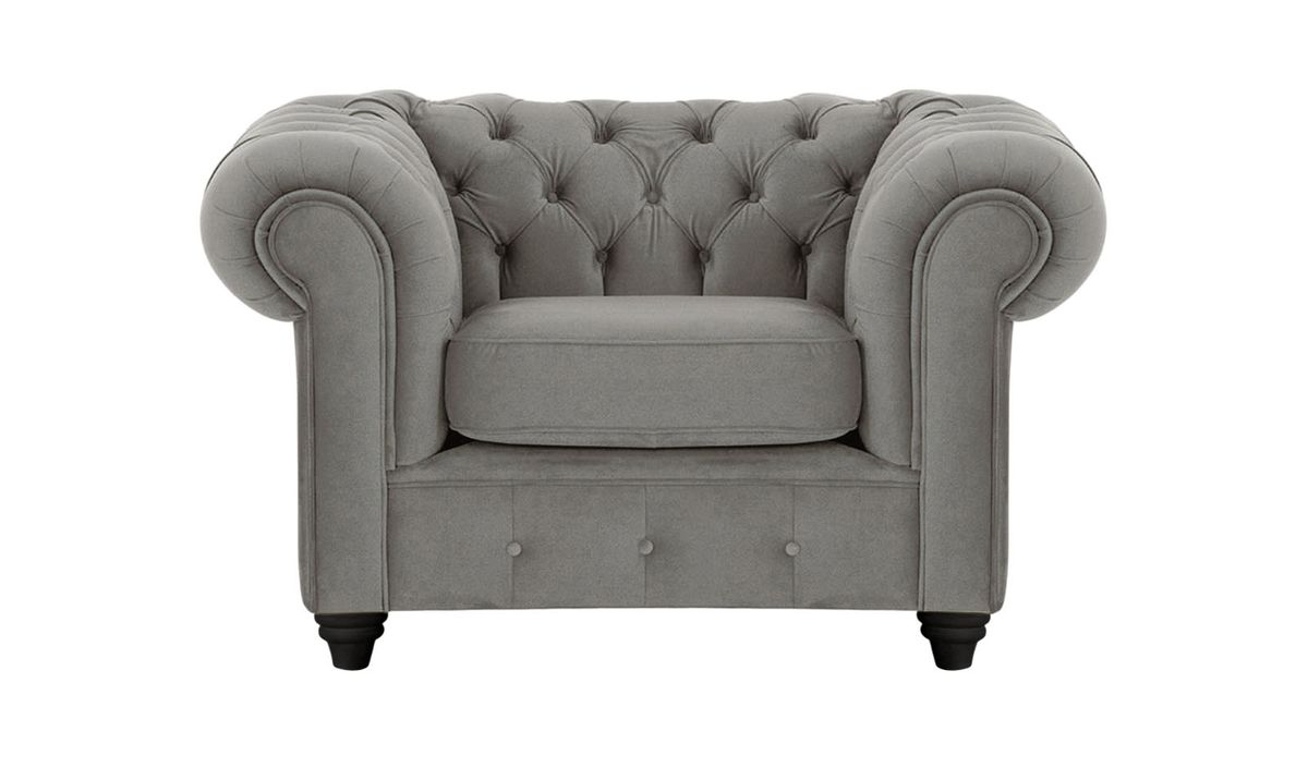 Fauteuil Chesterfield Max, graphite - Velluto 19, Couleur des pieds: Noir