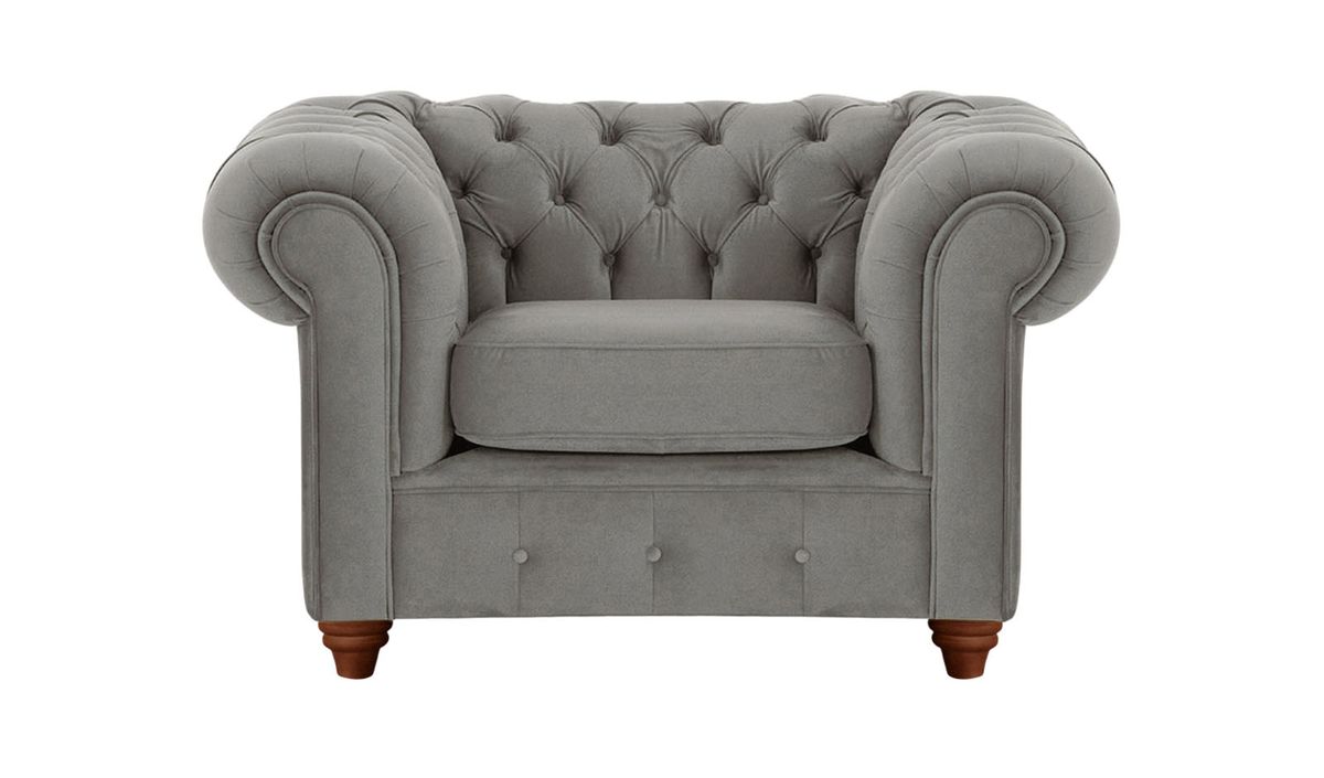 Fauteuil Chesterfield Max, graphite - Velluto 19, Couleur des pieds: Chêne foncé