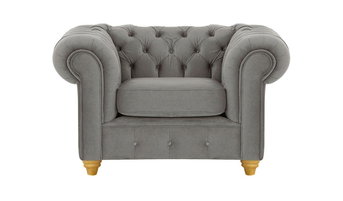 Fauteuil Chesterfield Max, graphite - Velluto 19, Couleur des pieds: Chêne clair