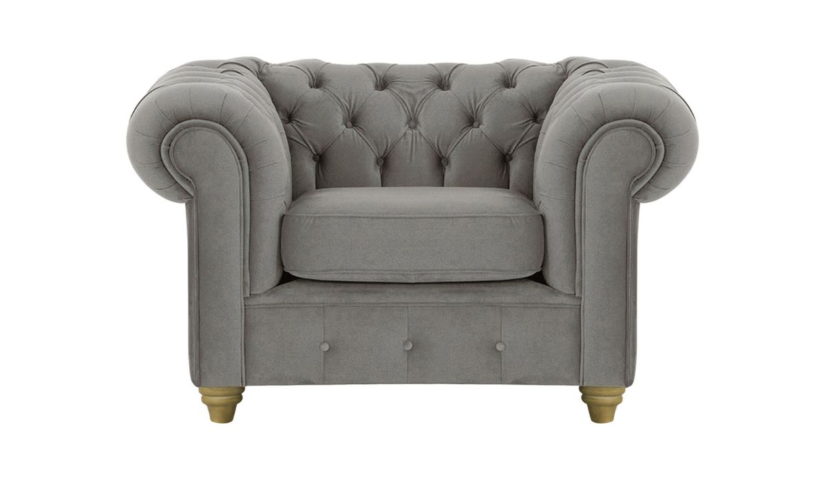 Fauteuil Chesterfield Max, graphite - Velluto 19, Couleur des pieds: Noir wax