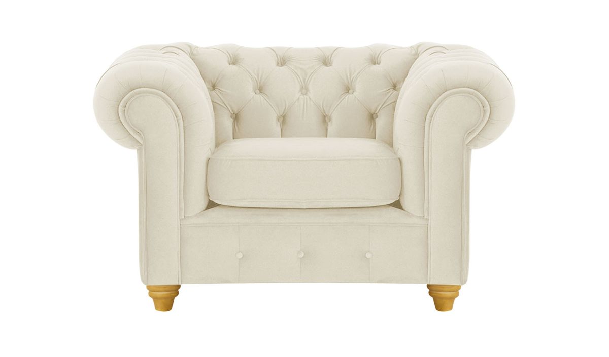 Fauteuil Chesterfield Max, beige clair - Velluto 2, Couleur des pieds: Chêne clair
