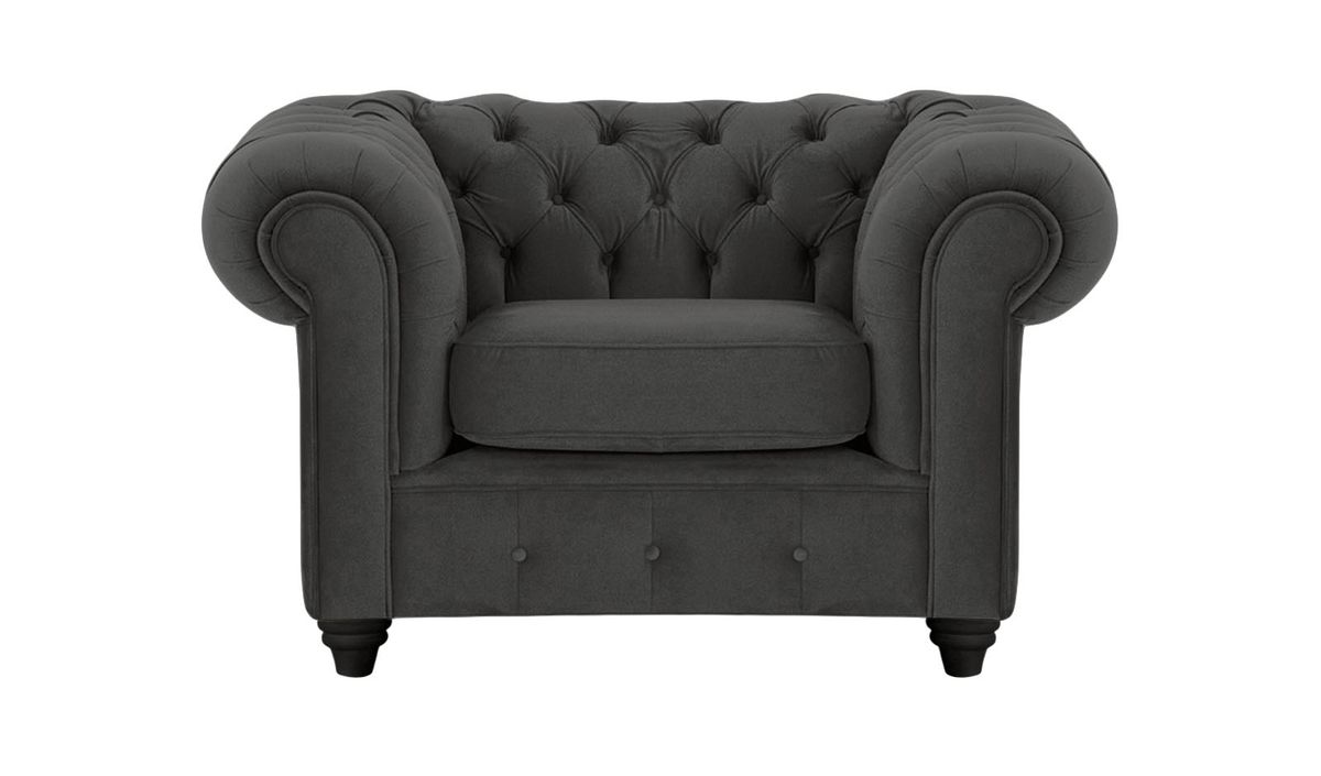 Fauteuil Chesterfield Max, noir - Velluto 20, Couleur des pieds: Noir