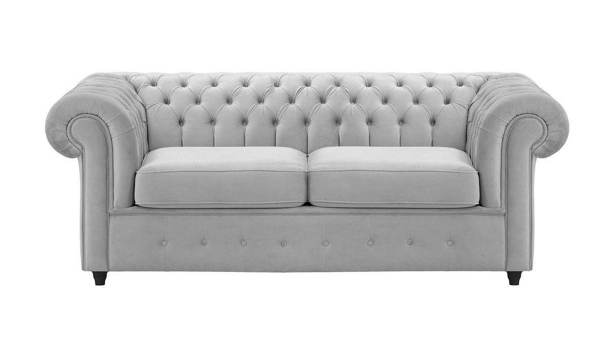 Chesterfield Max – Canapé deux places avec fonction de couchage, gris clair - Velluto 15, Couleur des pieds: Noir