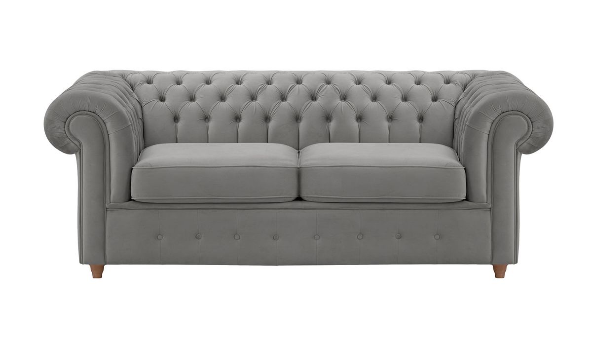 Chesterfield Max – Canapé deux places avec fonction de couchage, gris éléphant - Velluto 17, Couleur des pieds: aveo