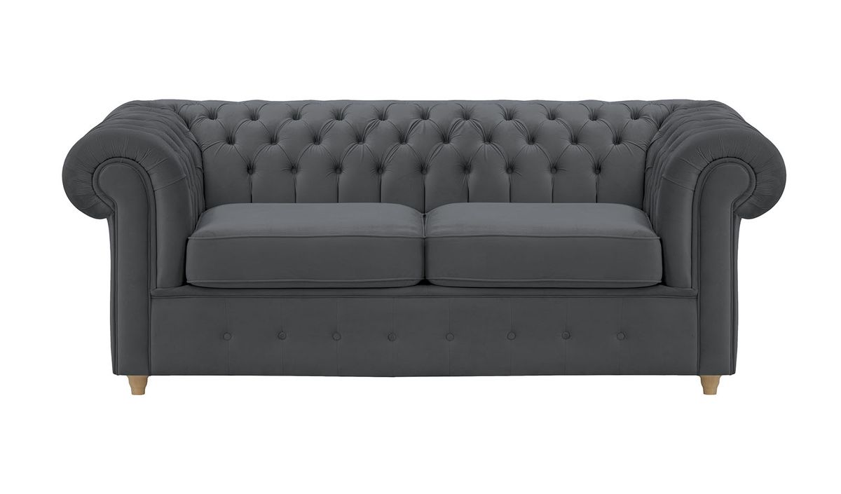 Chesterfield Max – Canapé deux places avec fonction de couchage, graphite - Velluto 19, Couleur des pieds: Chêne clair