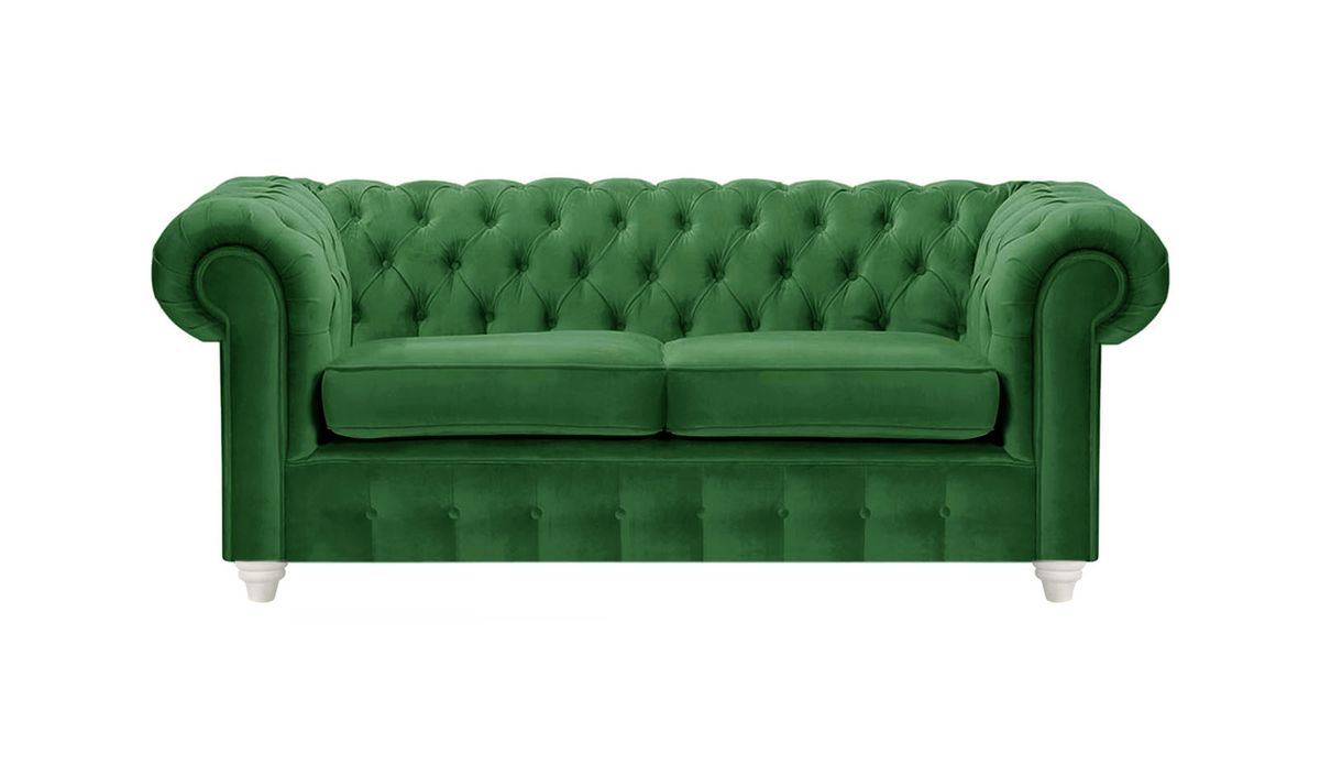 Canapé deux places Chesterfield Max, vert foncé - Velluto 10, Couleur des pieds: Blanc