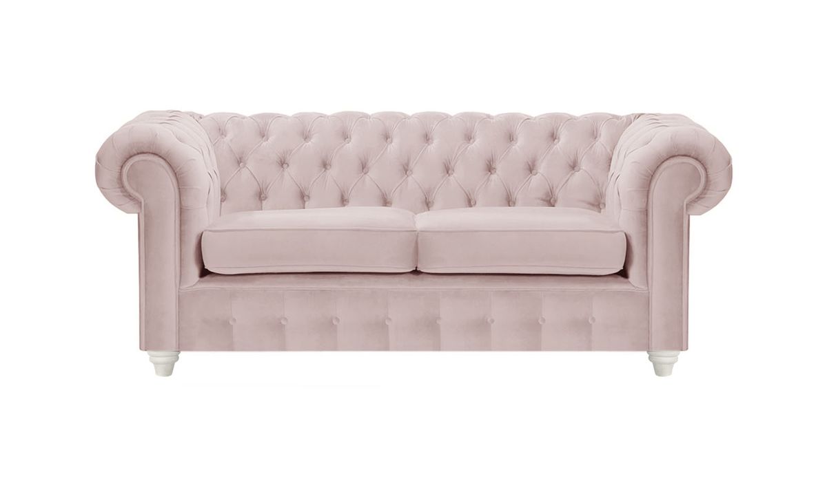 Canapé deux places Chesterfield Max, lila/rose - Velluto 14, Couleur des pieds: Blanc