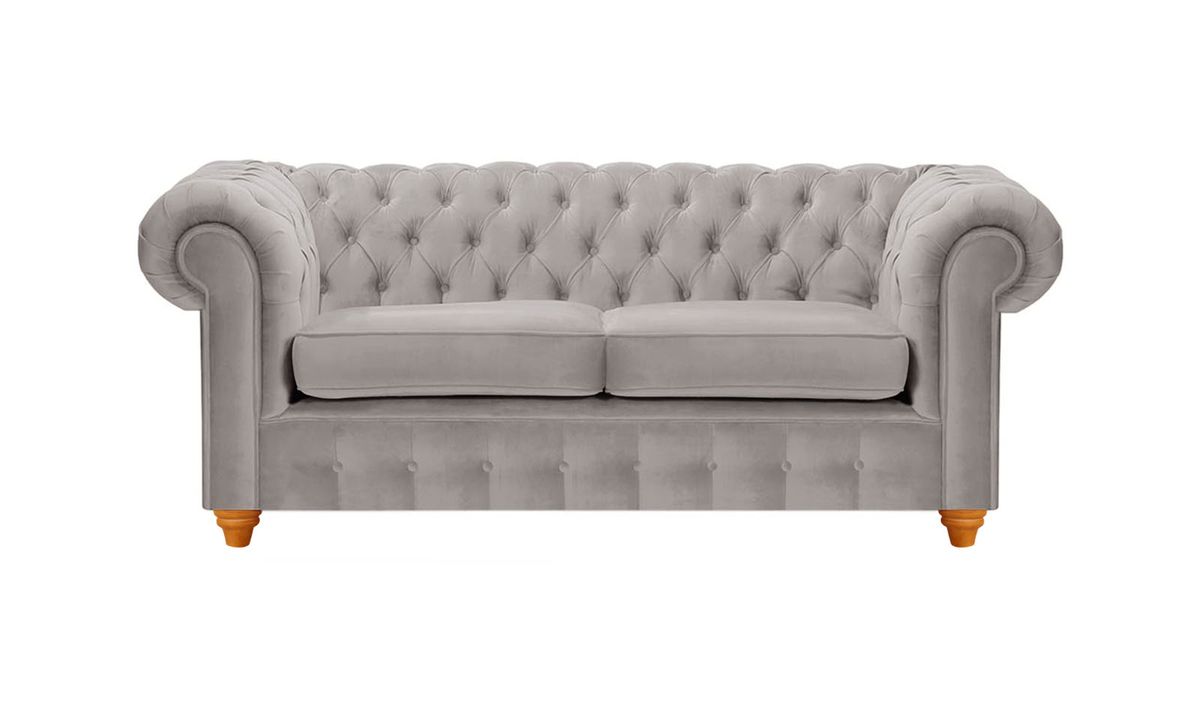 Canapé deux places Chesterfield Max, gris éléphant - Velluto 17, Couleur des pieds: aveo