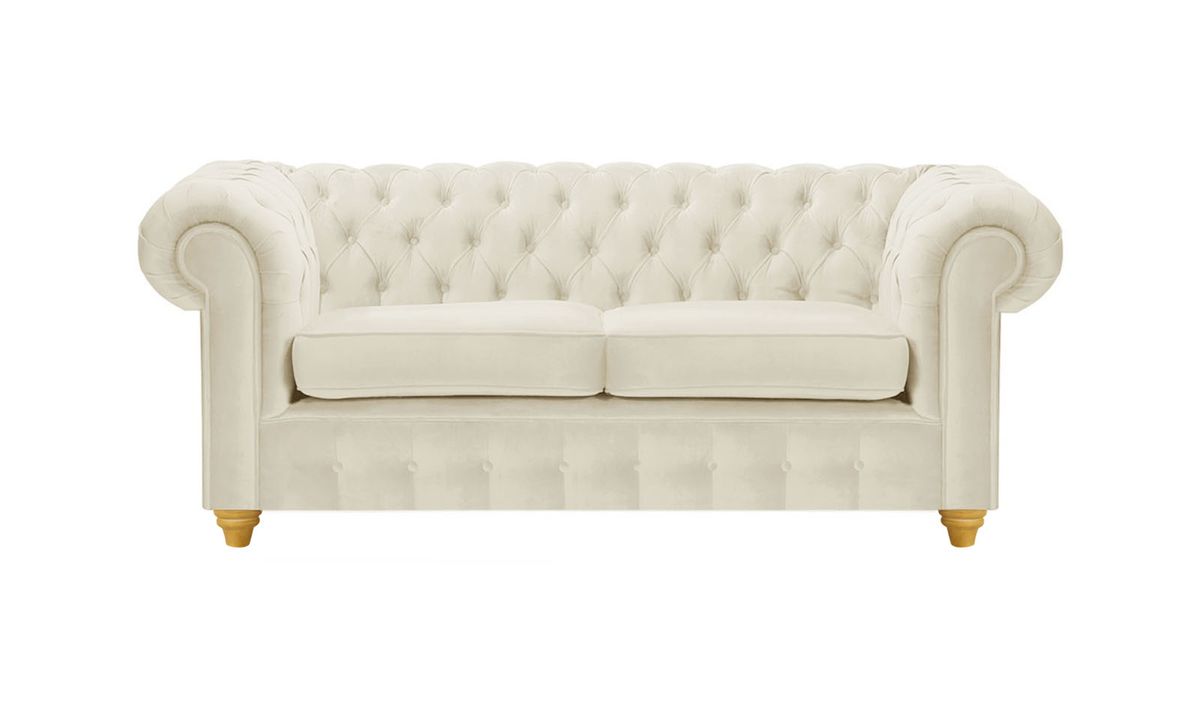 Canapé deux places Chesterfield Max, beige clair - Velluto 2, Couleur des pieds: Chêne clair
