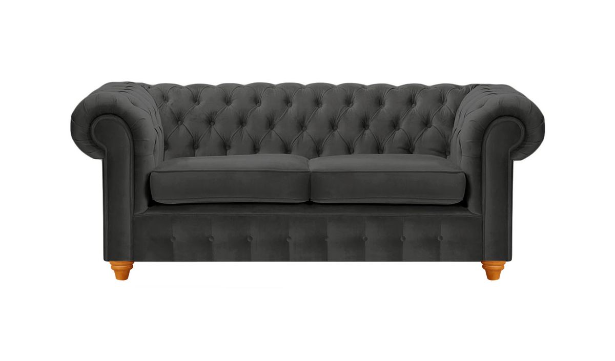 Canapé deux places Chesterfield Max, noir - Velluto 20, Couleur des pieds: aveo