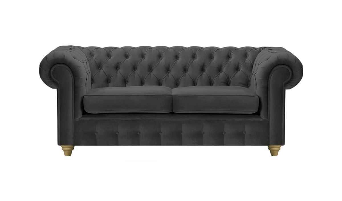 Canapé deux places Chesterfield Max, noir - Velluto 20, Couleur des pieds: Noir wax