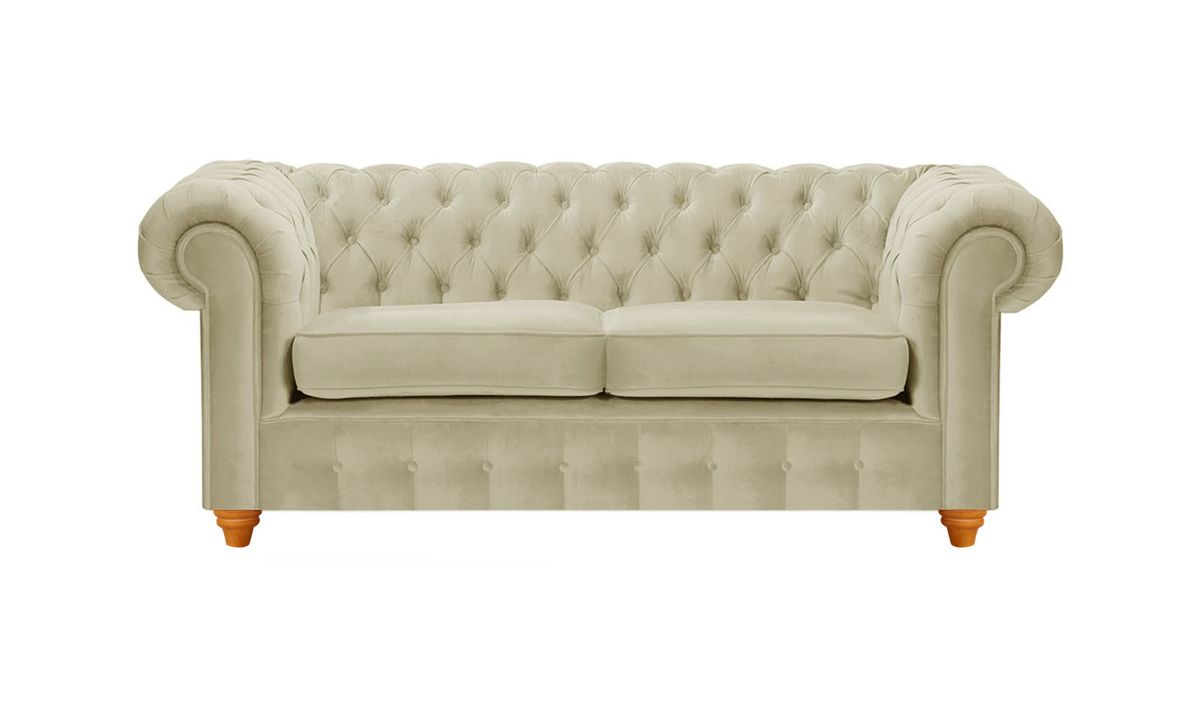 Canapé deux places Chesterfield Max, beige - Velluto 3, Couleur des pieds: aveo